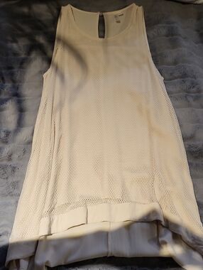 Lapis Cream Mesh Overlay Tank Tunic